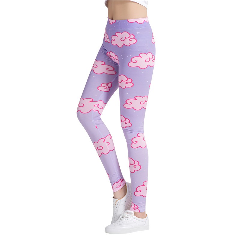 Women's Yoga Leggings Pink clouds on light purple print Yoga pants for women